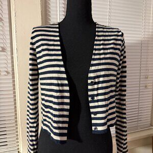 akris punto nautical fall winter denim striped blue wool cropped sweater small